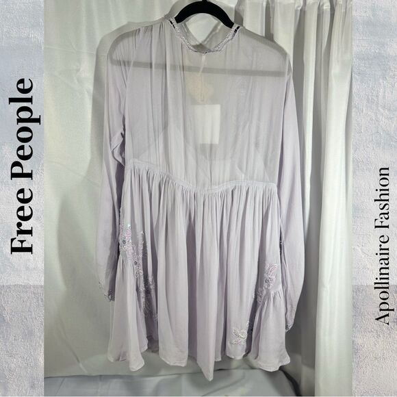 FREE PEOPLE LITA MINI DRESS EMBELLISHED IN PURPLE LARGE NWT - Picture 8 of 12